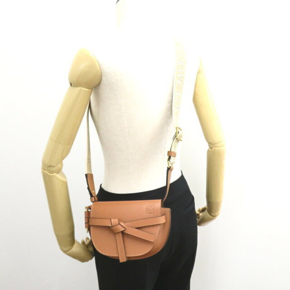 LOEWE Gate Dual Shoulder Bag Calfskin Leather Jacquard Brown Tan - Picture 5 of 10